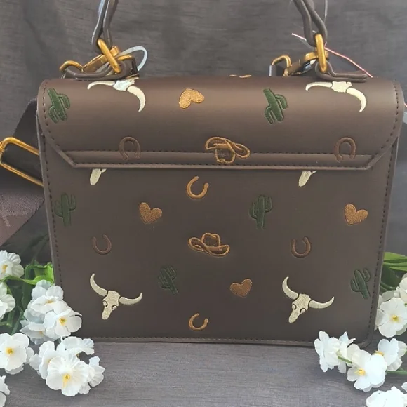 Betsey Johnson Brown Satchel with Gold Accents - Picture 4 of 7